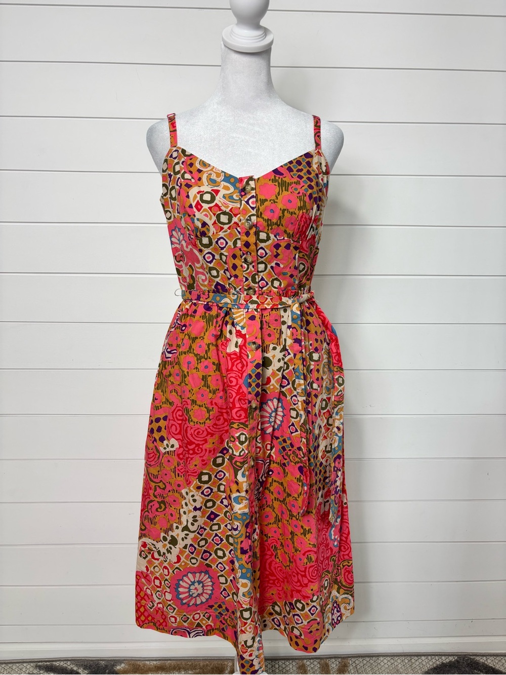 J. Crew Pink Multi-Print Spaghetti Strap Midi Dress Size 6